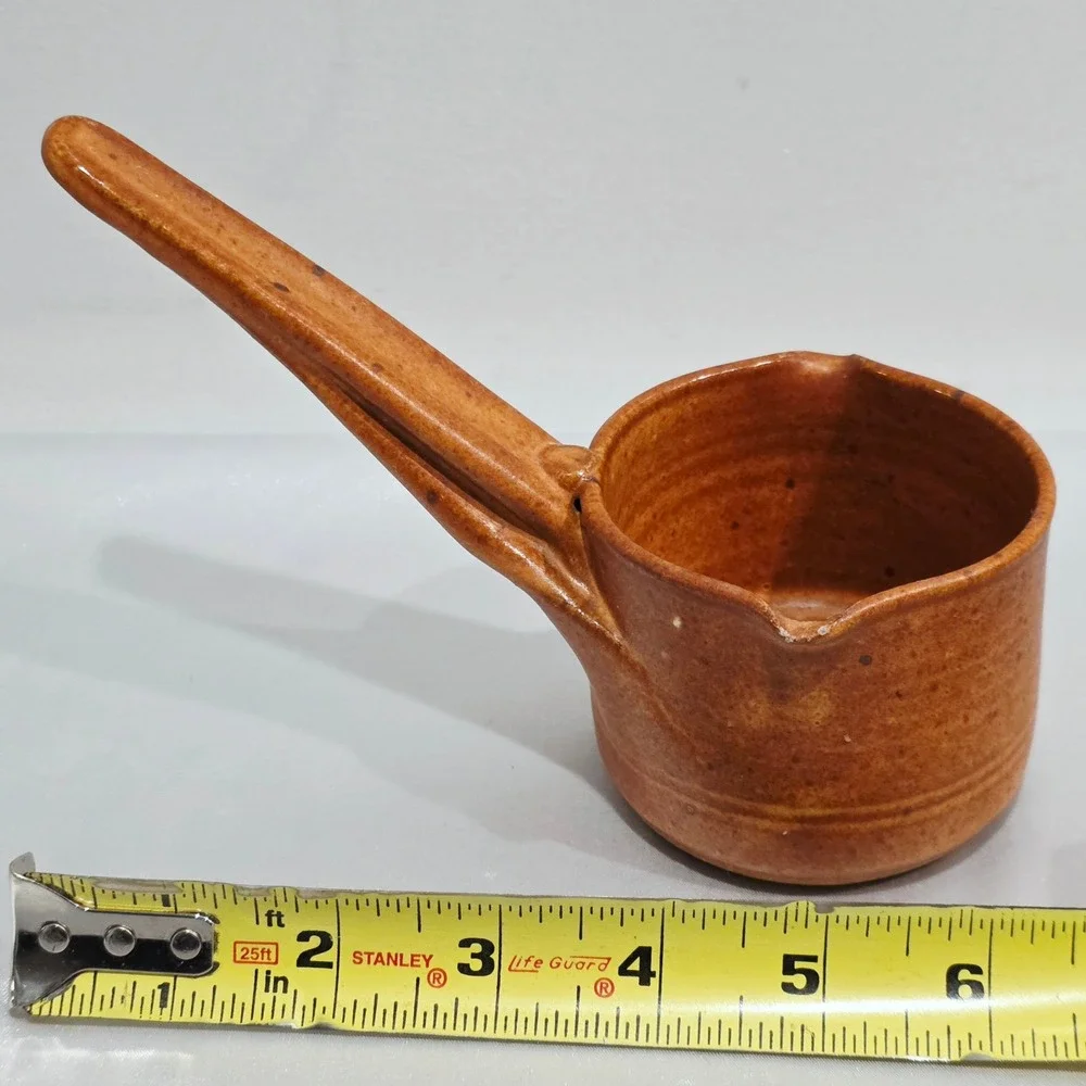 Flame 2007 Studio Pottery Ceramic Pot Syrup Butter Warmer Rustic Farm Home Decor